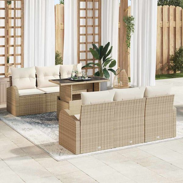 vidaXL Conjunto de Sofá de Jardim 7 pcs Bege Rattan Sintético