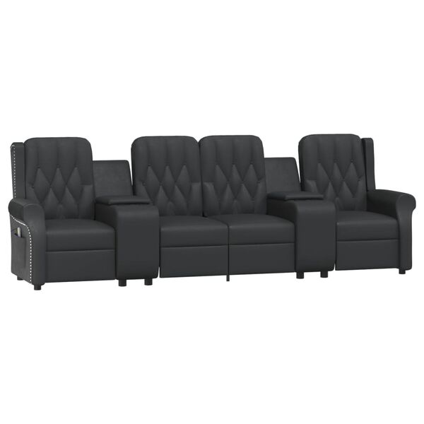 vidaXL Poltrona massagens 4 lug. +suporte copo preto brilhante