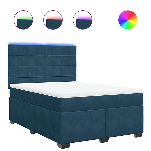 vidaXL Cama boxspring com colch&atilde;o 140x190 cm veludo azul