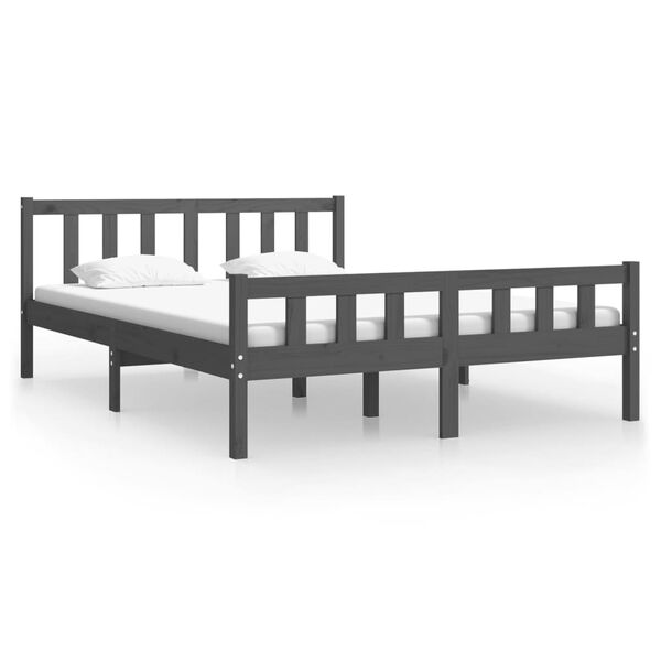 vidaXL Estrutura de cama 140x190 cm madeira maci&ccedil;a cinzento