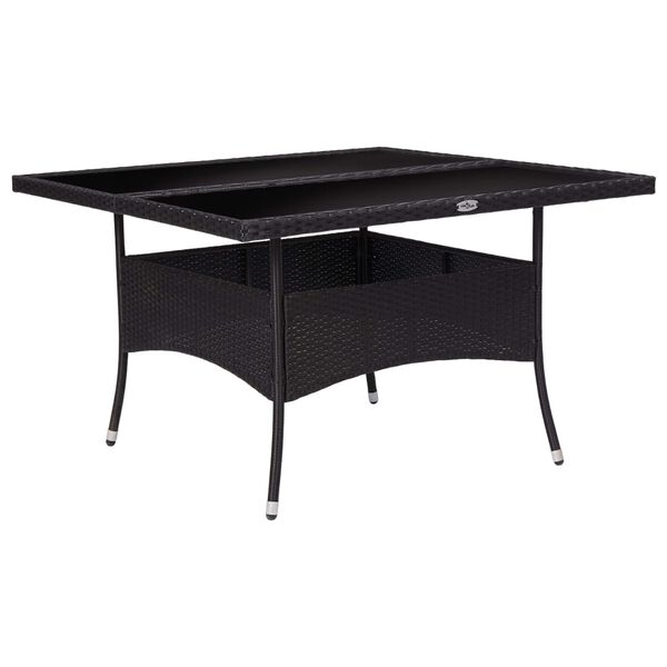 vidaXL Mesa de jantar para exterior vime PE e vidro preto