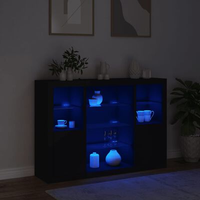 vidaXL Aparadores c/ luzes LED 3 pcs derivados de madeira preto