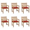 vidaXL Cadeiras de jardim c/ almofad&otilde;es vermelhos 6 pcs teca maci&ccedil;a