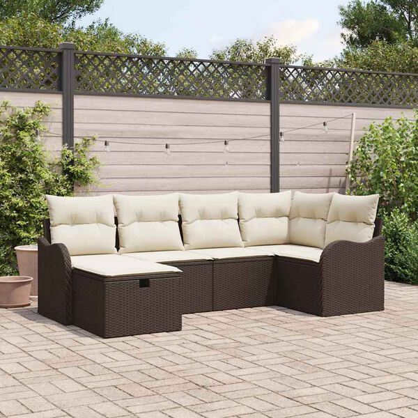 vidaXL Conjunto de Sof&aacute; de Jardim 6 pcs Castanho Rattan Sint&eacute;tico