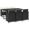 vidaXL 7 pcs conjunto de jantar p/ jardim c/ almofad&otilde;es vime PE preto