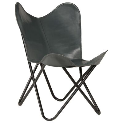 vidaXL Cadeira borboleta em couro genuíno cinzento