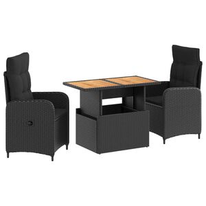 vidaXL Conjunto de Jantar para Exterior 3 unid. Preto