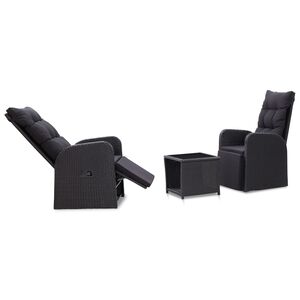 vidaXL 3 pcs conjunto bistr&ocirc; com almofadas vime PE preto