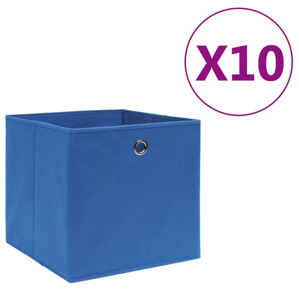 vidaXL Caixas arrumação 10 pcs 28x28x28 cm tecido-não-tecido azul
