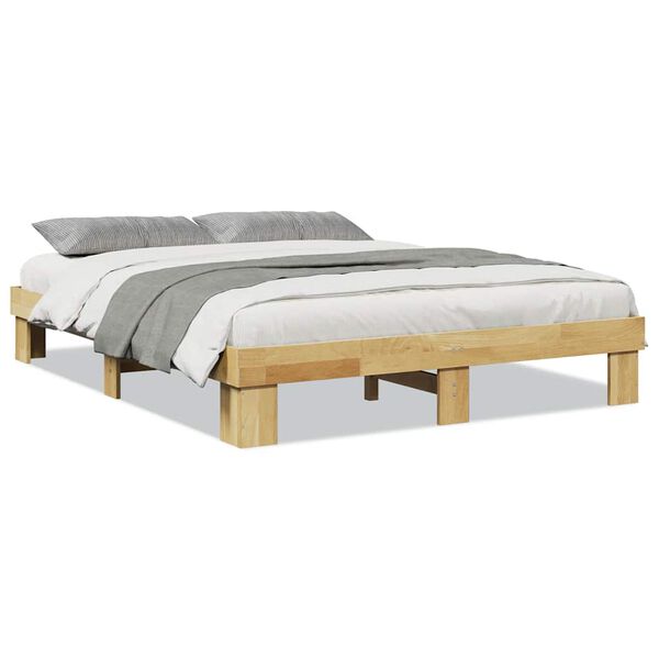 vidaXL Estrutura de cama sem colch&atilde;o 135x190 cm madeira maci&ccedil;a carvalho