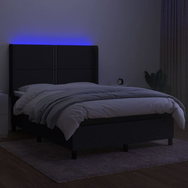 vidaXL Cama box spring c/ colch&atilde;o e LED 140x200 cm tecido preto