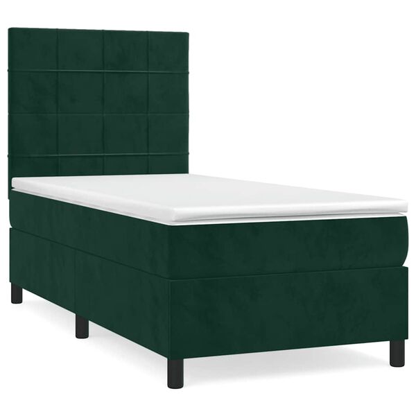 vidaXL Cama com molas/colch&atilde;o 90x190 cm veludo verde-escuro