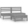 vidaXL 3 pcs conjunto lounge de jardim pinho maci&ccedil;o cinzento