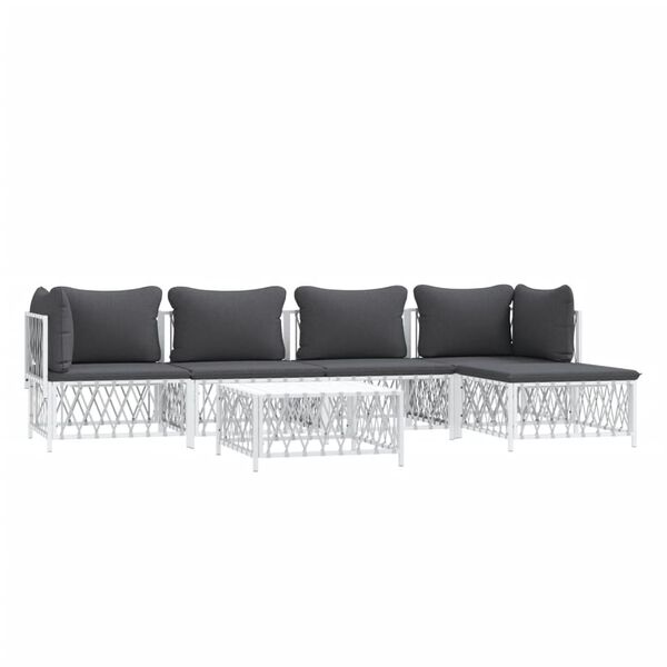 vidaXL 6 pcs conjunto lounge de jardim com almofadões aço branco