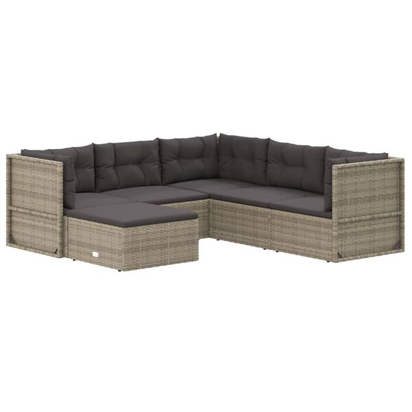 vidaXL 6 pcs conjunto lounge de jardim c/ almofadões vime PE cinzento