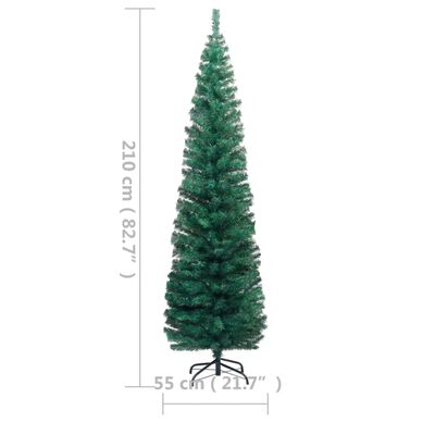 vidaXL Árvore de Natal pré-iluminada fina com suporte 210 cm PVC verde