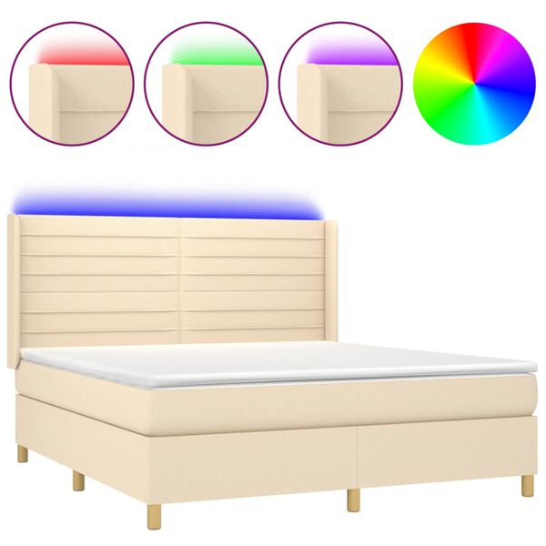 vidaXL Cama box spring c/ colch&atilde;o e LED 180x200 cm tecido cor creme