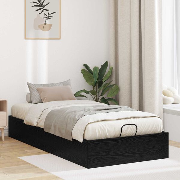 vidaXL Estrutura de Cama Ottoman Carvalho Preto 203 x 90 x 25 cm
