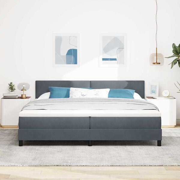 vidaXL Cama Box com colch&atilde;o Cinza Escuro 200 x 200 cm Veludo