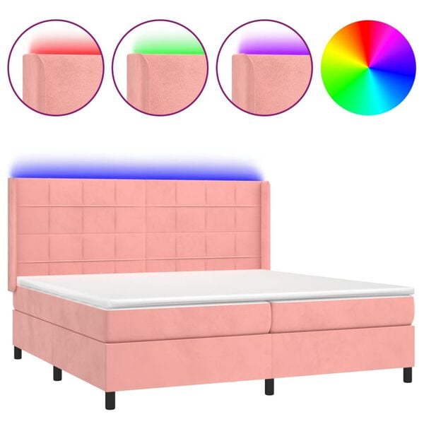 vidaXL Cama box spring c/ colch&atilde;o/LED 200x200 cm veludo rosa