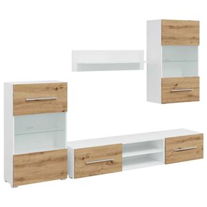 vidaXL M&oacute;veis de TV de 5 pcs ilumina&ccedil;&atilde;o LED madeira carvalho artesanal