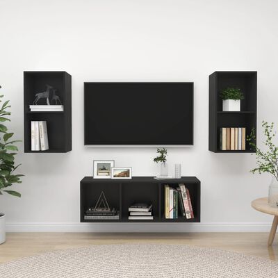 vidaXL 3 pcs conjunto de móveis de TV contraplacado preto