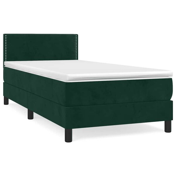 vidaXL Cama com molas/colch&atilde;o 90x200 cm veludo verde-escuro
