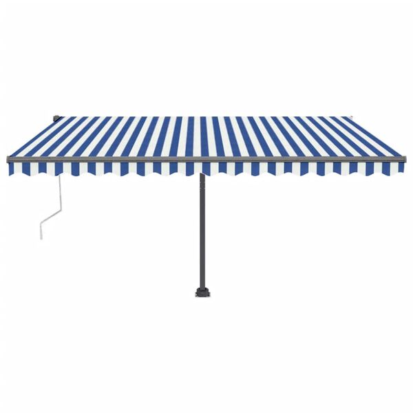 vidaXL Toldo autom. c/ LED e sensor de vento 450x300 cm azul/branco