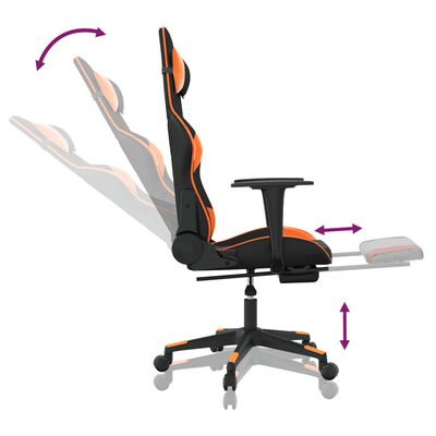 vidaXL Cadeira gaming c/ apoio p/ pés couro artificial preto e laranja