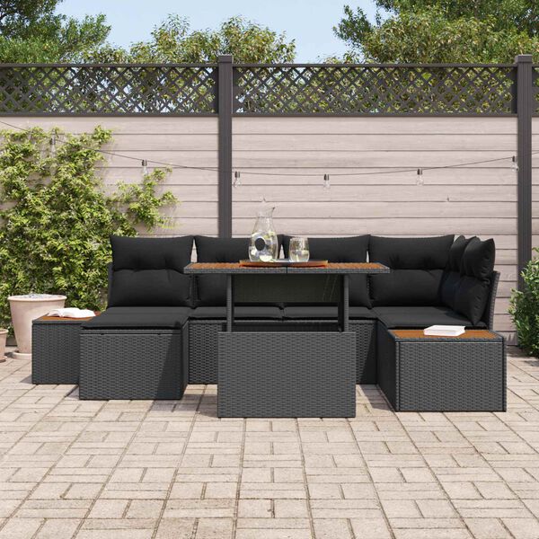 vidaXL Conjunto de Sof&aacute; de Jardim 7 pcs Preto Rattan Sint&eacute;tico