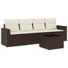 vidaXL 5 pcs conjunto sof&aacute;s p/ jardim c/ almofad&otilde;es vime PE castanho