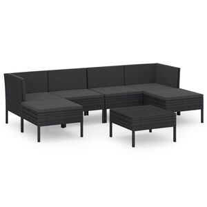 vidaXL 7 pcs conjunto lounge de jardim c/ almofad&otilde;es vime PE preto