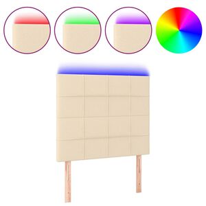 vidaXL Cabeceira de cama c/ LED tecido 90x5x118/128cm cr&egrave;me