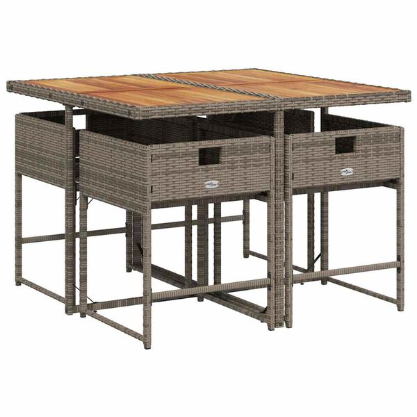 vidaXL 5 pcs conjunto de jantar p/ jardim c/ almofad&otilde;es vime PE cinza