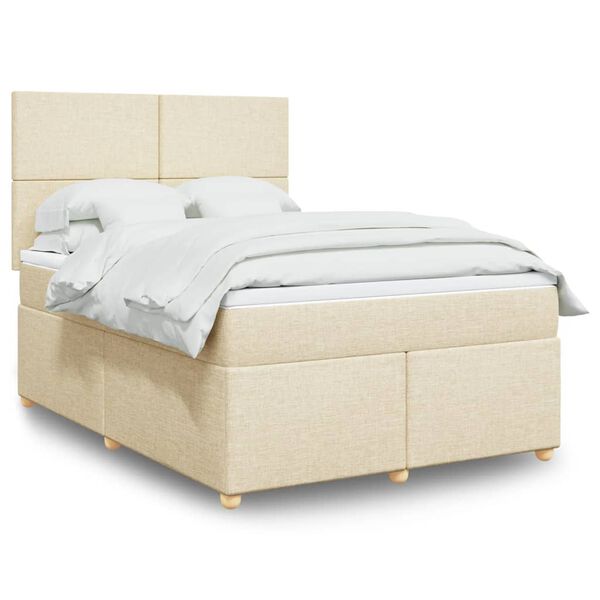 vidaXL Cama com molas/colch&atilde;o 140x190 cm tecido cor creme