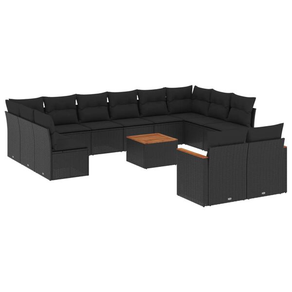 vidaXL 13 pcs conjunto de sof&aacute;s de jardim com almofad&otilde;es vime PE preto