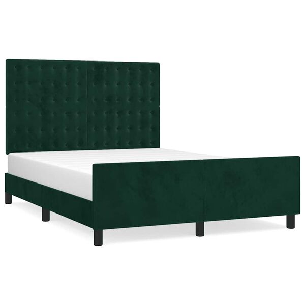 vidaXL Estrutura de cama sem colch&atilde;o 140x200 cm veludo verde-escuro