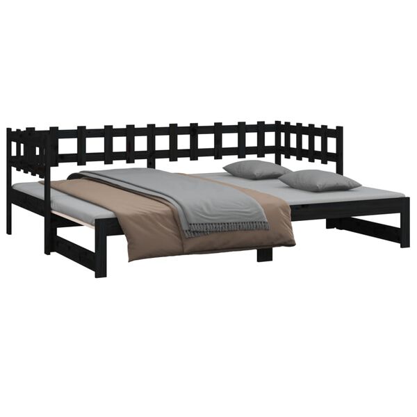 820736 vidaXL Sof&aacute;-cama de puxar 2x(90x200) cm pinho maci&ccedil;o preto