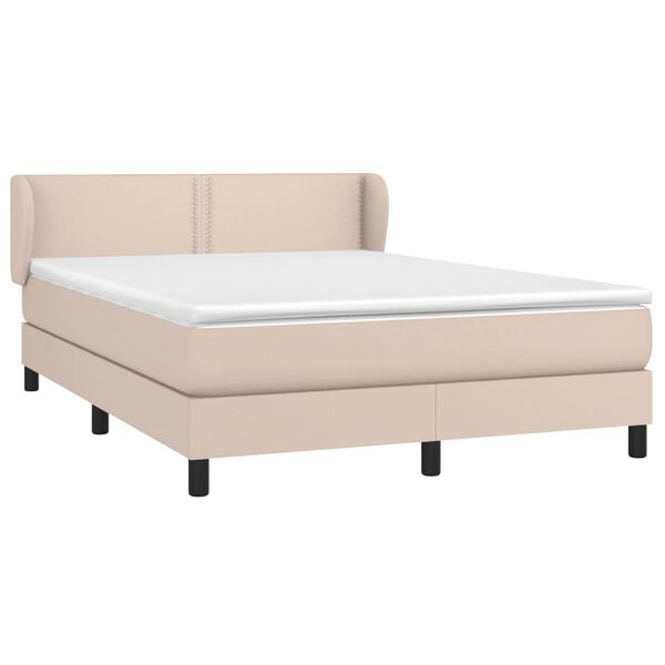 vidaXL Cama com molas/colchão 140x190 cm couro artificial cappuccino
