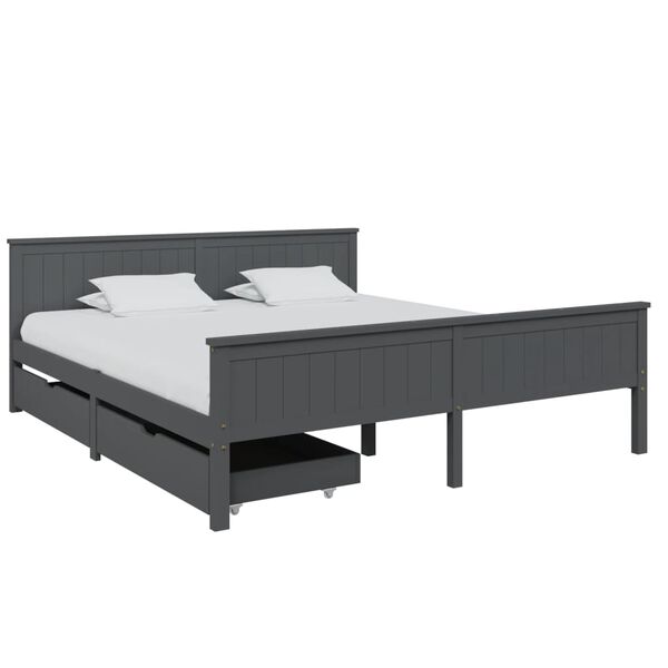 vidaXL Estrutura cama c/ 2 gavetas 200x200cm pinho maci&ccedil;o cinza-escuro