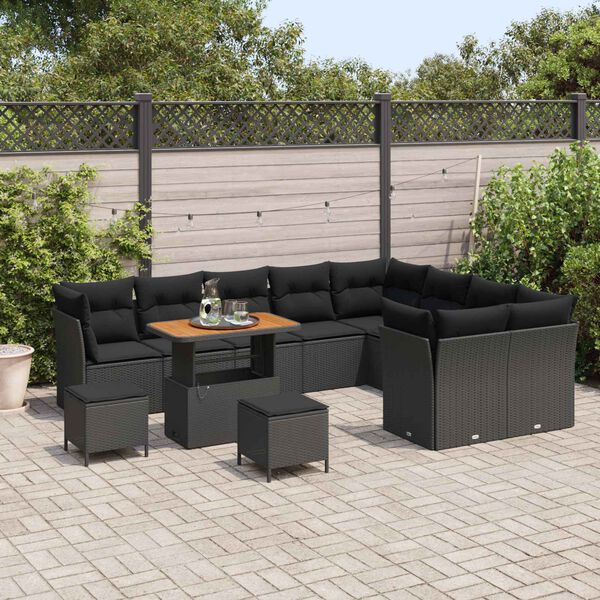 vidaXL Conjunto de Sof&aacute; de Jardim 12 pcs Preto vime PE