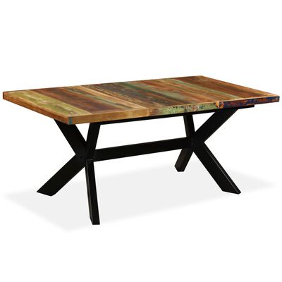 vidaXL Mesa de jantar madeira reciclada maciça + aço em cruz 180 cm