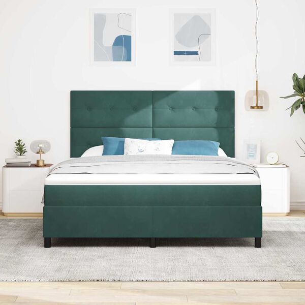 vidaXL Cama Box com colch&atilde;o Verde Escuro 180 x 200 cm tecido