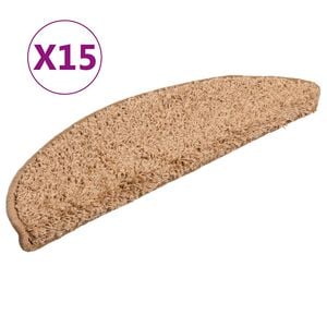 vidaXL Tapetes de escada 15 pe&ccedil;as 56x17x3 cm bege semicircular