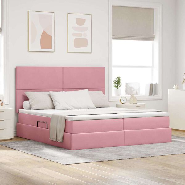vidaXL Cama com Armazenamento com colch&atilde;o Rosa 200 x 200 cm Veludo