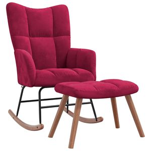 vidaXL Cadeira de baloi&ccedil;o com banco veludo vermelho tinto