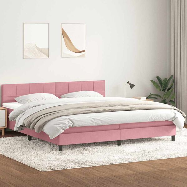vidaXL Cama box spring c/ colch&atilde;o e LED rosa 180x220 cm veludo