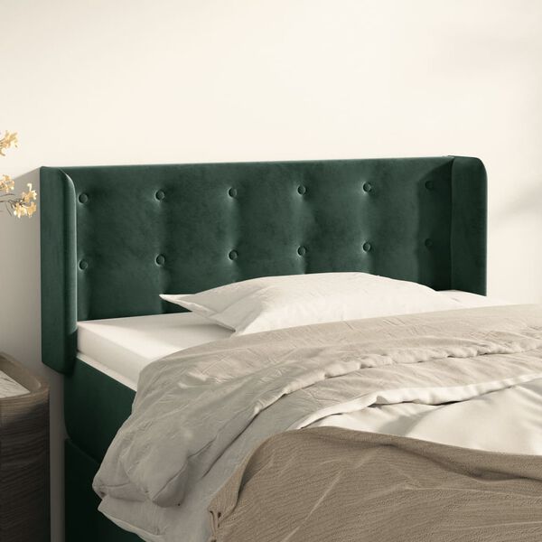 vidaXL Cabeceira de cama c/ abas veludo 83x16x78/88 cm verde-escuro