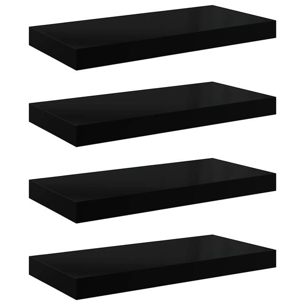 vidaXL Prateleiras de parede suspensas 4 pcs 50x23x3,8cm MDF preto