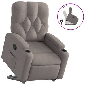 vidaXL Poltrona reclin&aacute;vel elevat&oacute;ria tecido cinzento-acastanhado